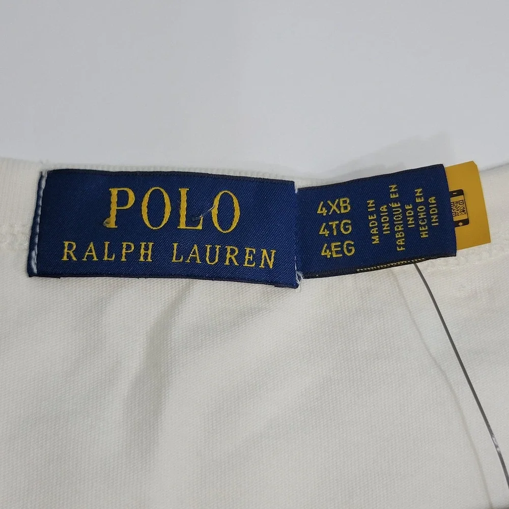 Polo Ralph Lauren Mens 4XB White Plaid Patchwork Logo Embroidered T-Shirt‎ NWT